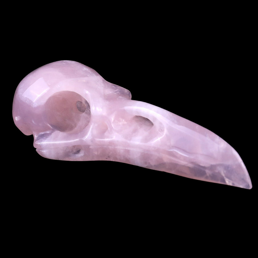 5.0" Rose Quartz Hand Carved Crystal Raven Skull