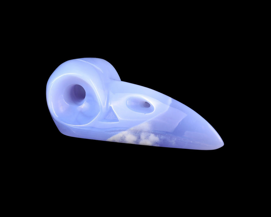 5.0" Blue Chalcedony Hand Carved Raven Skull