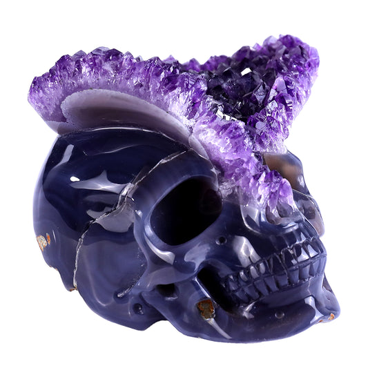 Kindred Vein 5.0" Amethyst Druse Agate Hand Carved Skull Sculpture (SKU: 3100255) - Photo 1