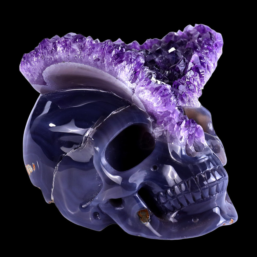 5.0" Amethyst Druse Agate Hand Carved Skull