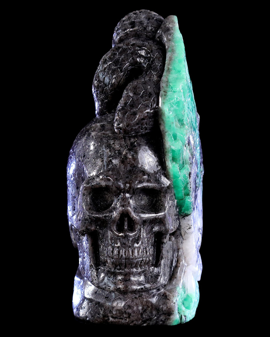 5.0" Emerald Hand Carved Crystal Skull and Snake