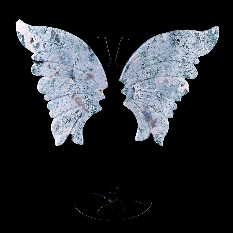 5.0" Moss Agate Hand Carved Butterfly Wings | No.223