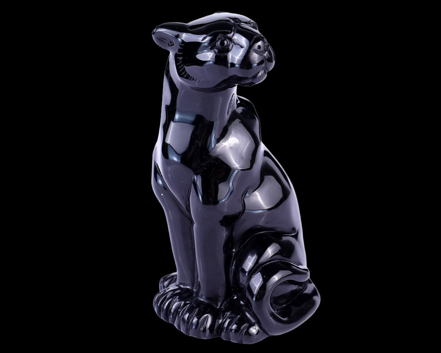 5.0" Black Obsidian Hand Carved Crystal Leopard