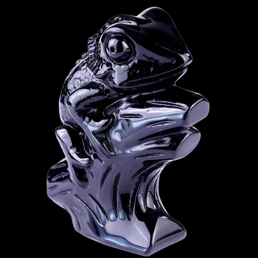 5.1" Black Obsidian Hand Carved Crystal Lizard