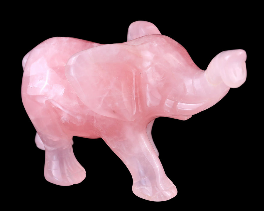 5.1" Rose Quartz Hand Carved Crystal Elephant