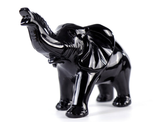 Kindred Vein 5.2" Black Obsidian Hand Carved Crystal Elephant Sculpture (SKU: 4100002) - Photo 1