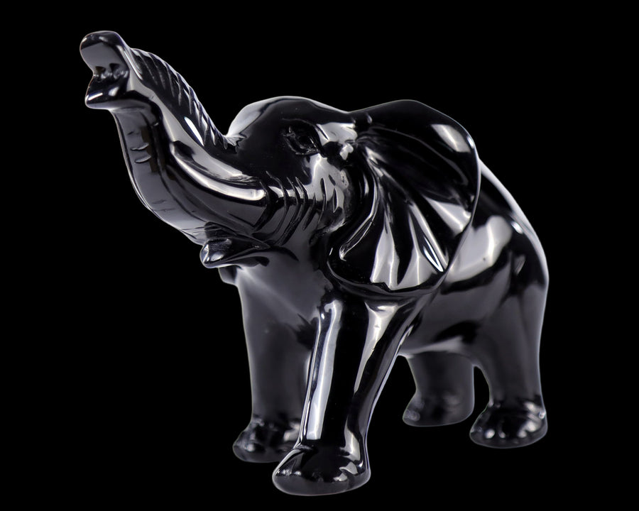 5.2" Black Obsidian Hand Carved Crystal Elephant