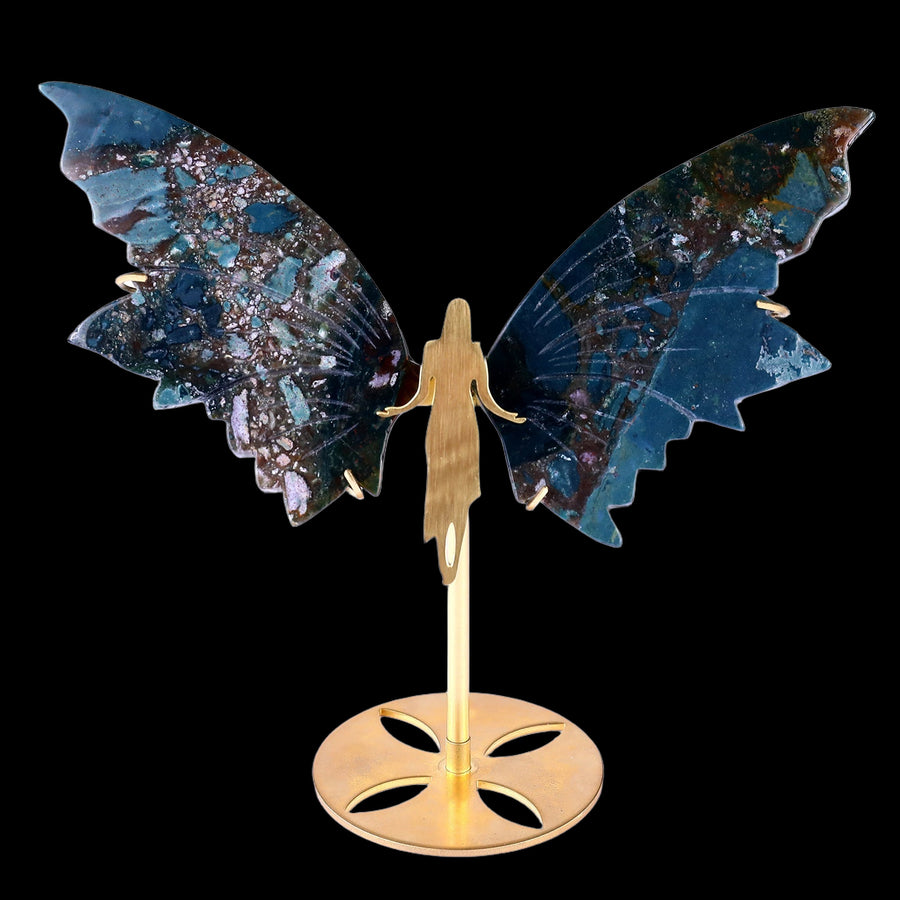 5.2" Indian Agate Hand Carved Crystal Spirit Wings
