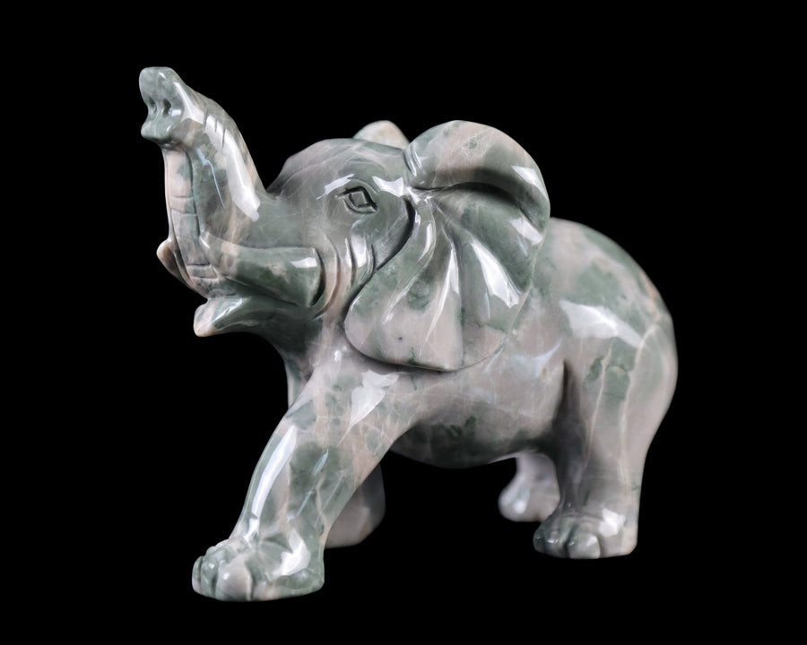 5.2" Nine Dragon Jade Hand Carved Crystal Elephant