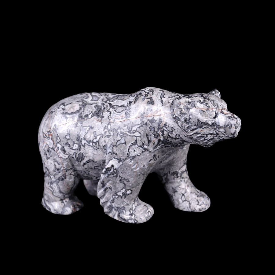5.2" Grey Picture Jasper Hand Carved Crystal Polar Bear