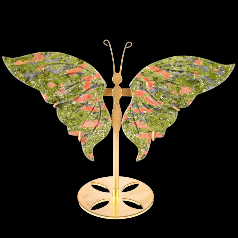5.2" Pink and Green Unakite Hand Carved Butterfly Wings