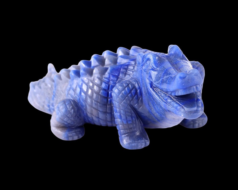 5.3" Blue Aventurine Hand Carved Crystal Crocodile | No.158