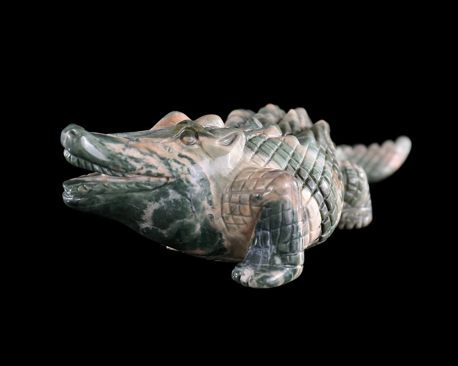 5.3" Nine Dragon Jade Hand Carved Crystal Crocodile