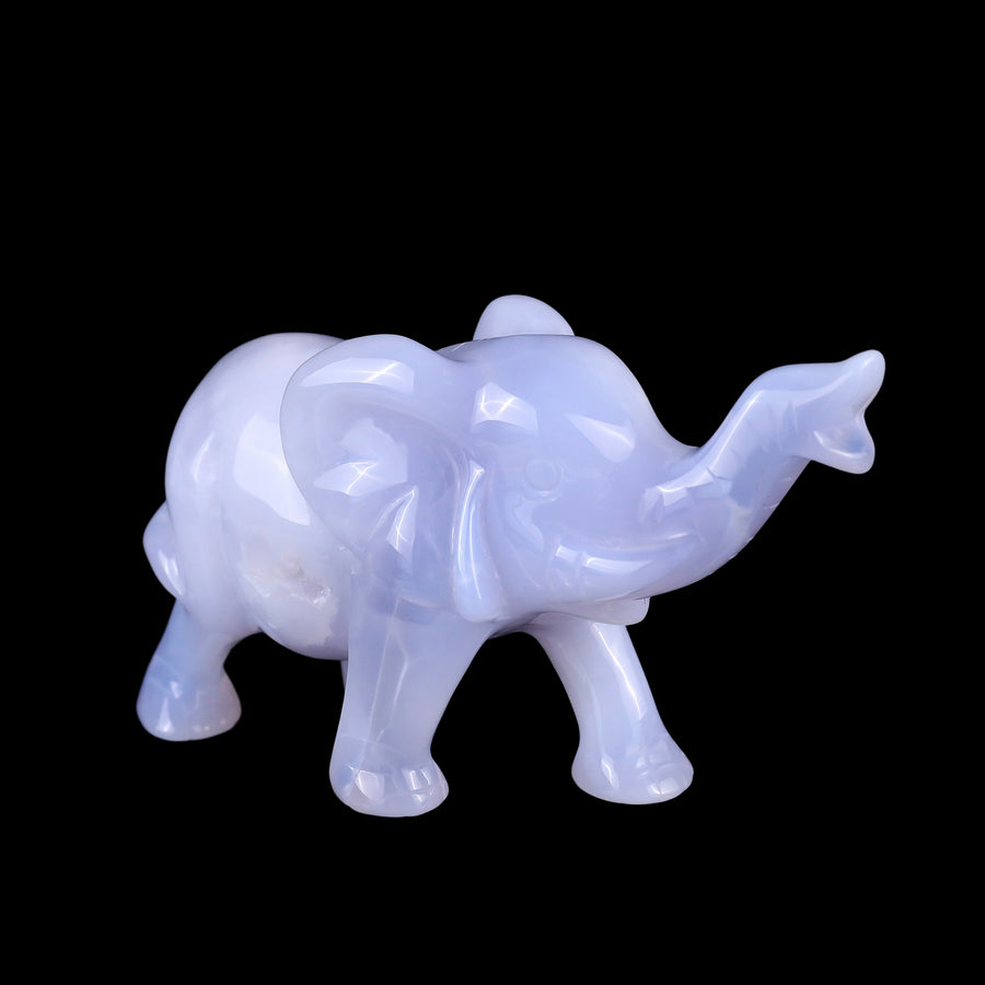 5.2" Blue Chalcedony Hand Carved Crystal Elephant