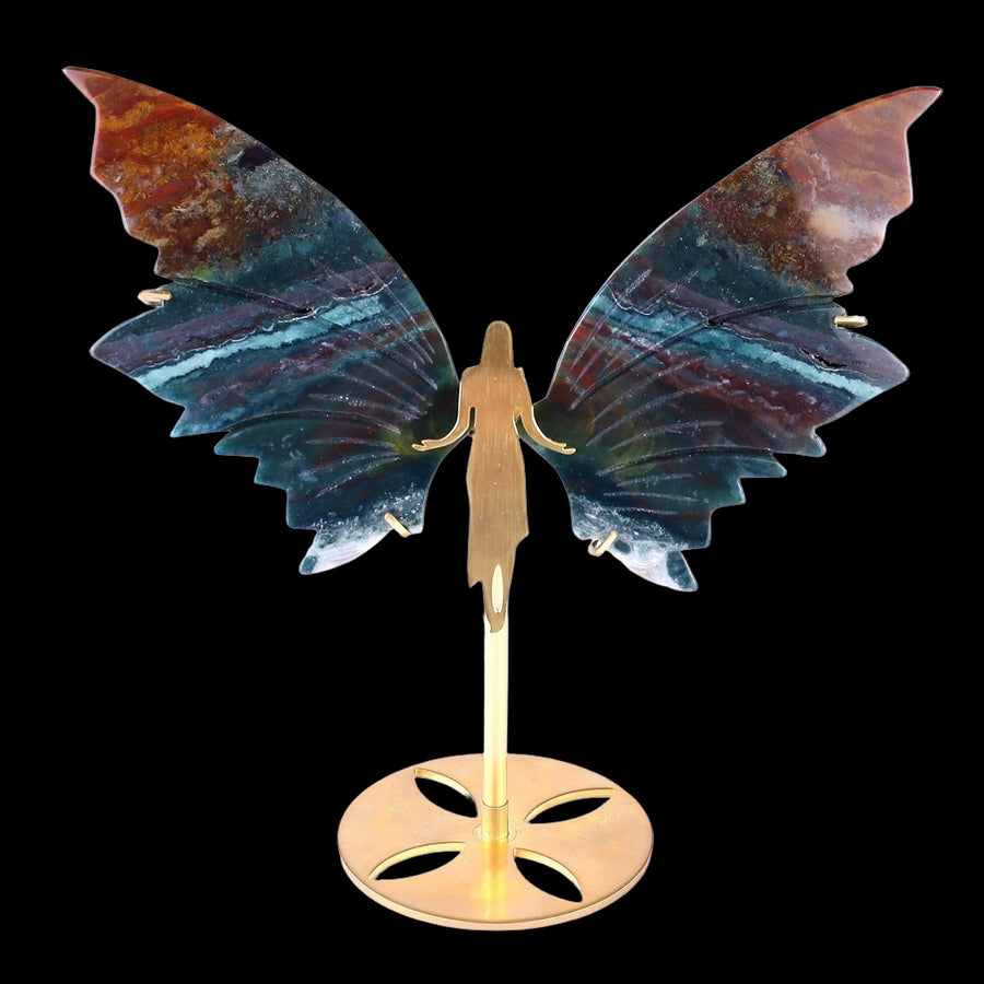 5.3" Indian Agate Hand Carved Crystal Spirit Wings