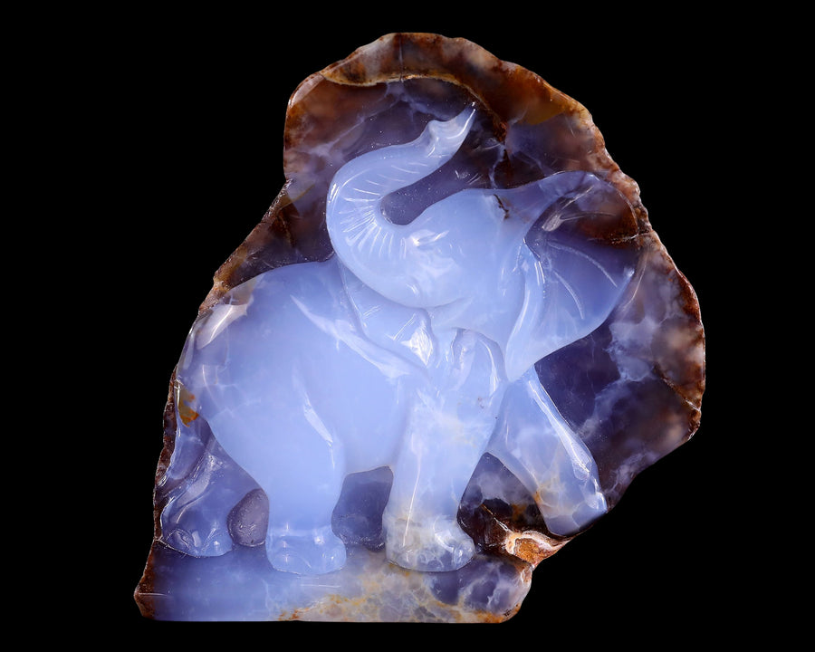 5.4" Blue Chalcedony Hand Carved Crystal Elephant