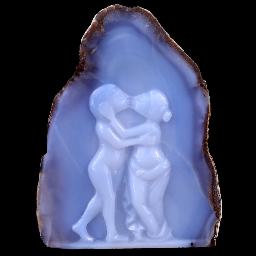 5.4" Blue Chalcedony Hand Carved Lover Couples