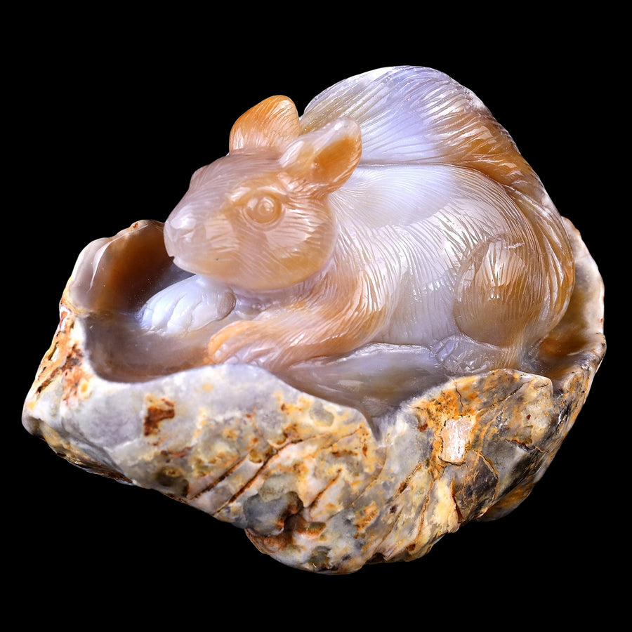 5.4" Chalcedony Hand Carved Crystal Squirrel