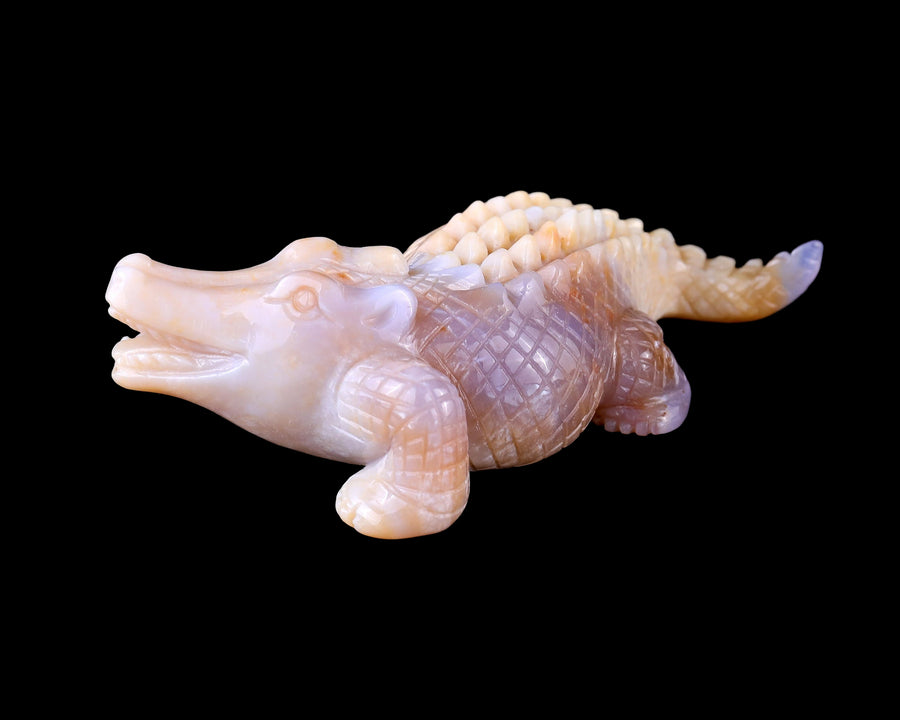 5.3" Chalcedony Hand Carved Crystal Crocodile