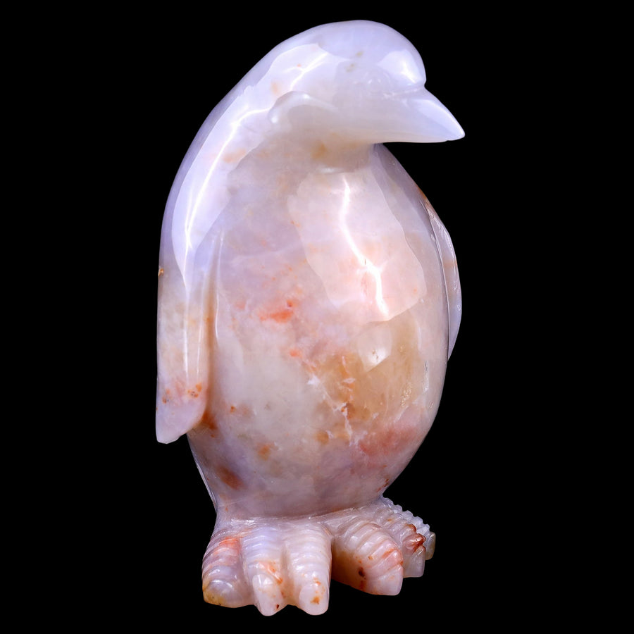 5.6" Chalcedony Hand Carved Crystal Penguin