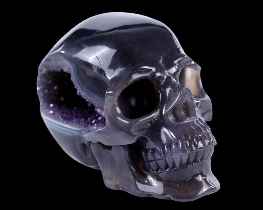 5.7" Amethyst Hand Carved Crystal Geode Skull