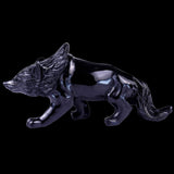 5.9" Black Obsidian Hand Carved Crystal Wolf