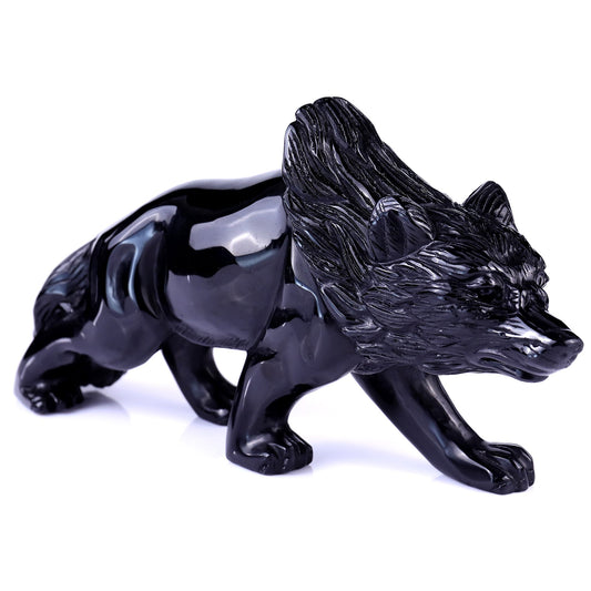 Kindred Vein 5.9" Black Obsidian Hand Carved Crystal Wolf Sculpture (SKU: 1100092) - Photo 1