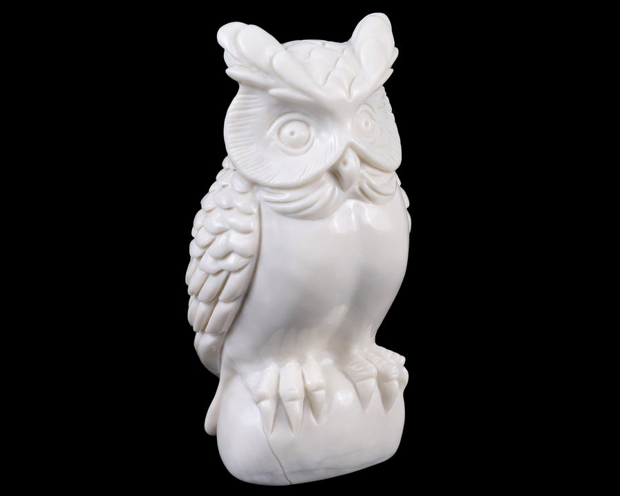 5.9" White Jade Hand Carved Crystal Owl
