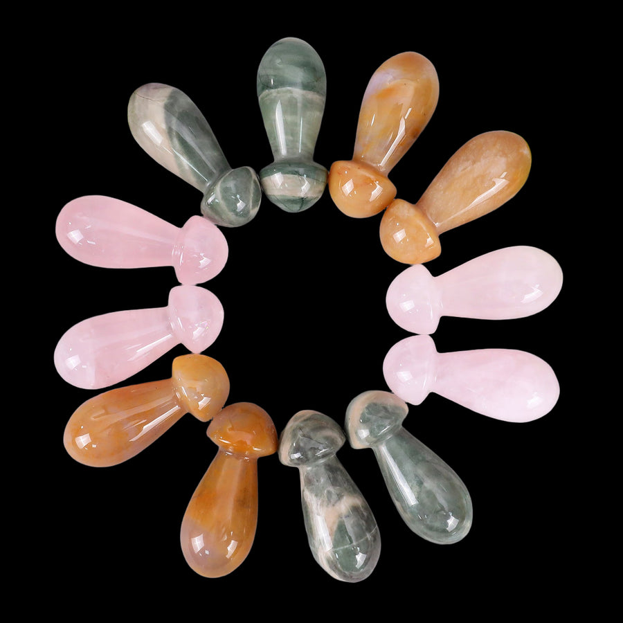 50mm Gemstone Hand Carved Crystal Mushroom Guasha Stick