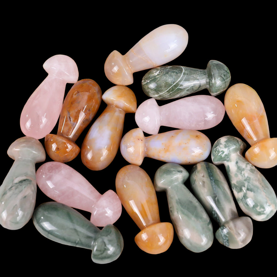 68mm Gemstone Hand Carved Crystal Mushroom Guasha Stick