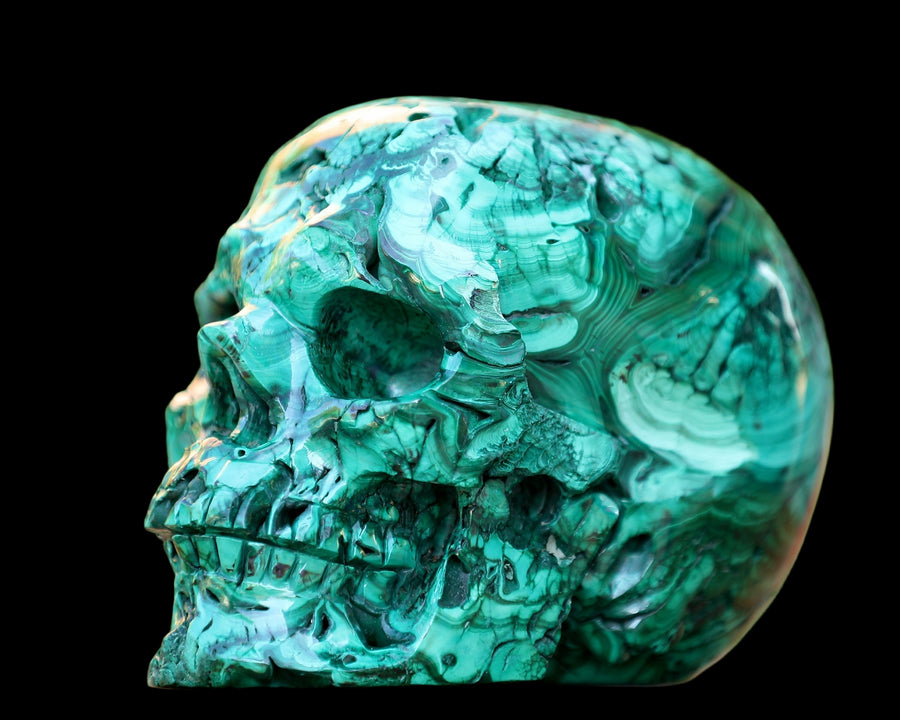 6.0" Malachite Hand Carved Crystal Realistic Skull