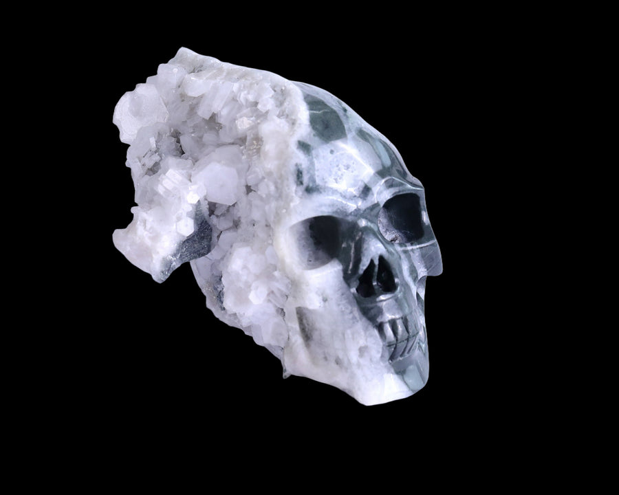 6.1" Quartz Rock Druse Hand Carved Skull