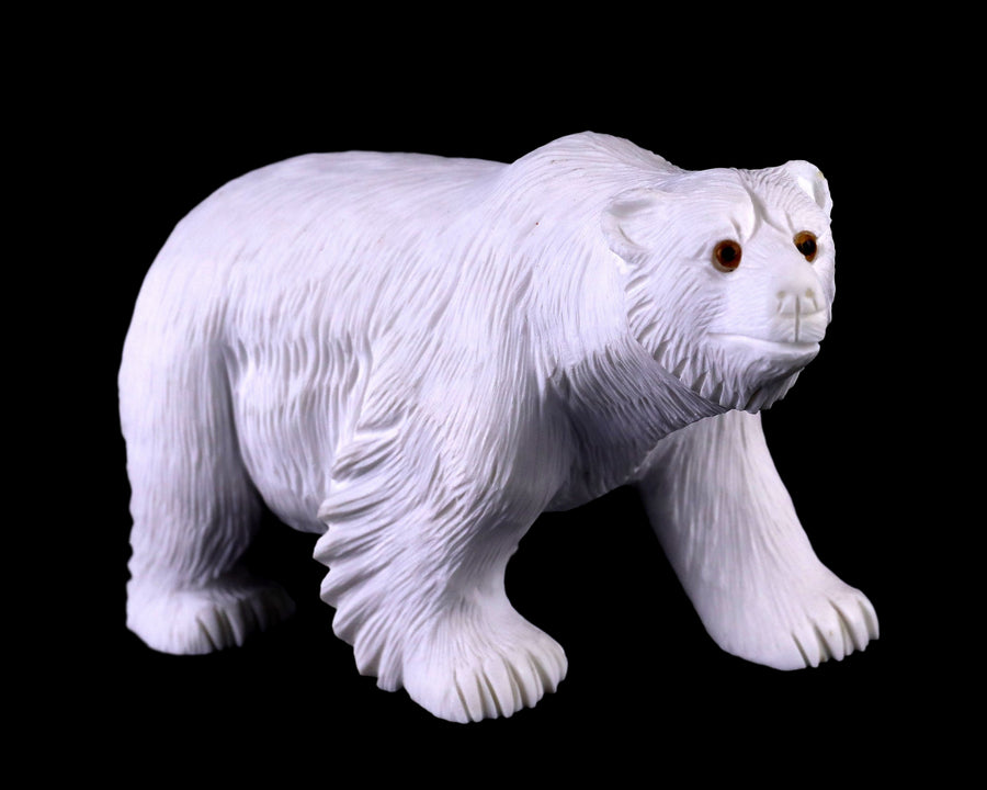 6.2" White Jade Hand Carved Crystal Polar Bear