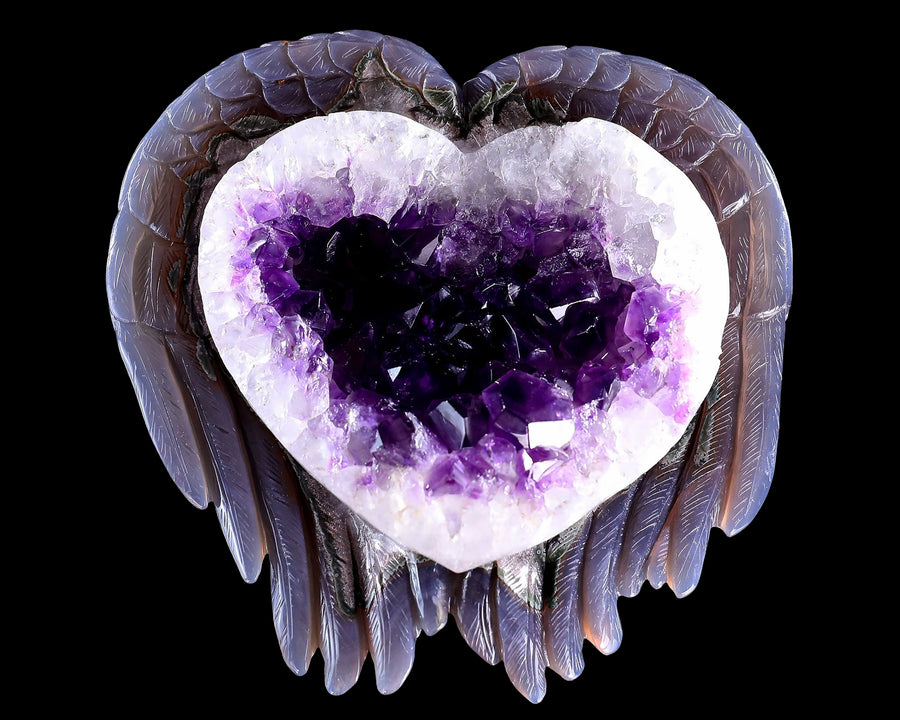 6.3" Amethyst Druse Agate Hand Carved Angel Wings