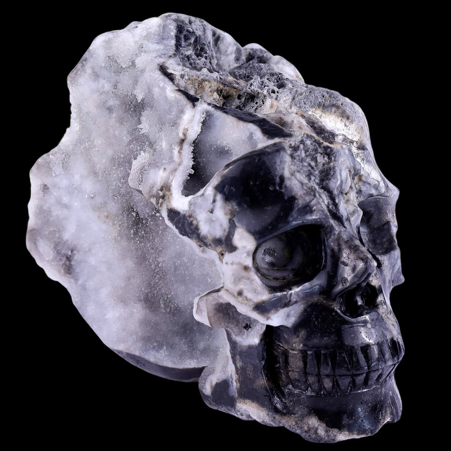 6.3" Geode Agate Hand Carved Skull