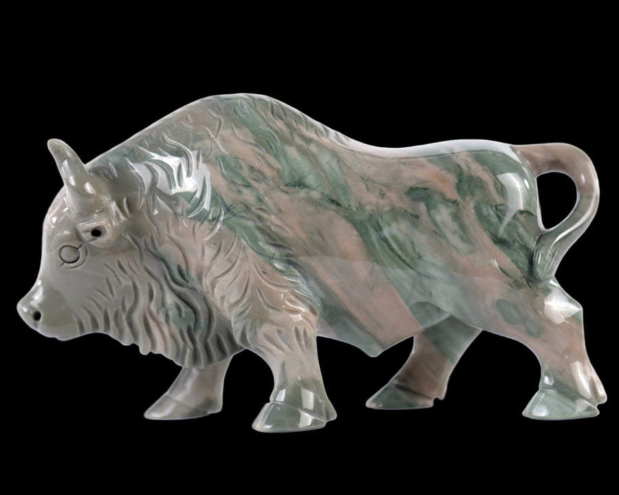 6.0" Nine Dragon Jade Hand Carved Crystal Cattle