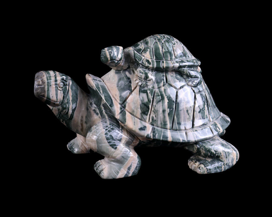 6.3" Nine Dragon Jade Hand Carved Crystal Turtles