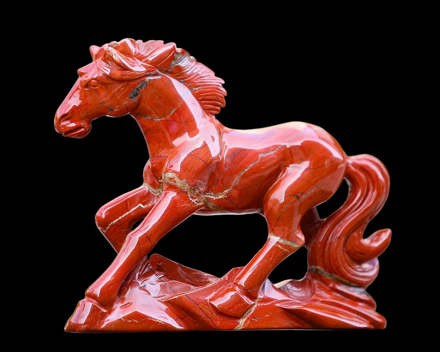 6.3" Red Jasper Hand Carved Crystal Horse