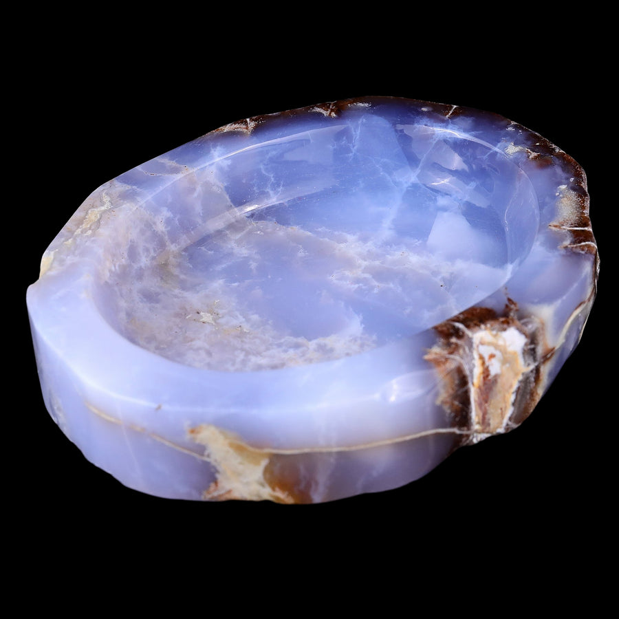 6.5" Blue Chalcedony Hand Carved Crystal Ashtray Fruit Tray