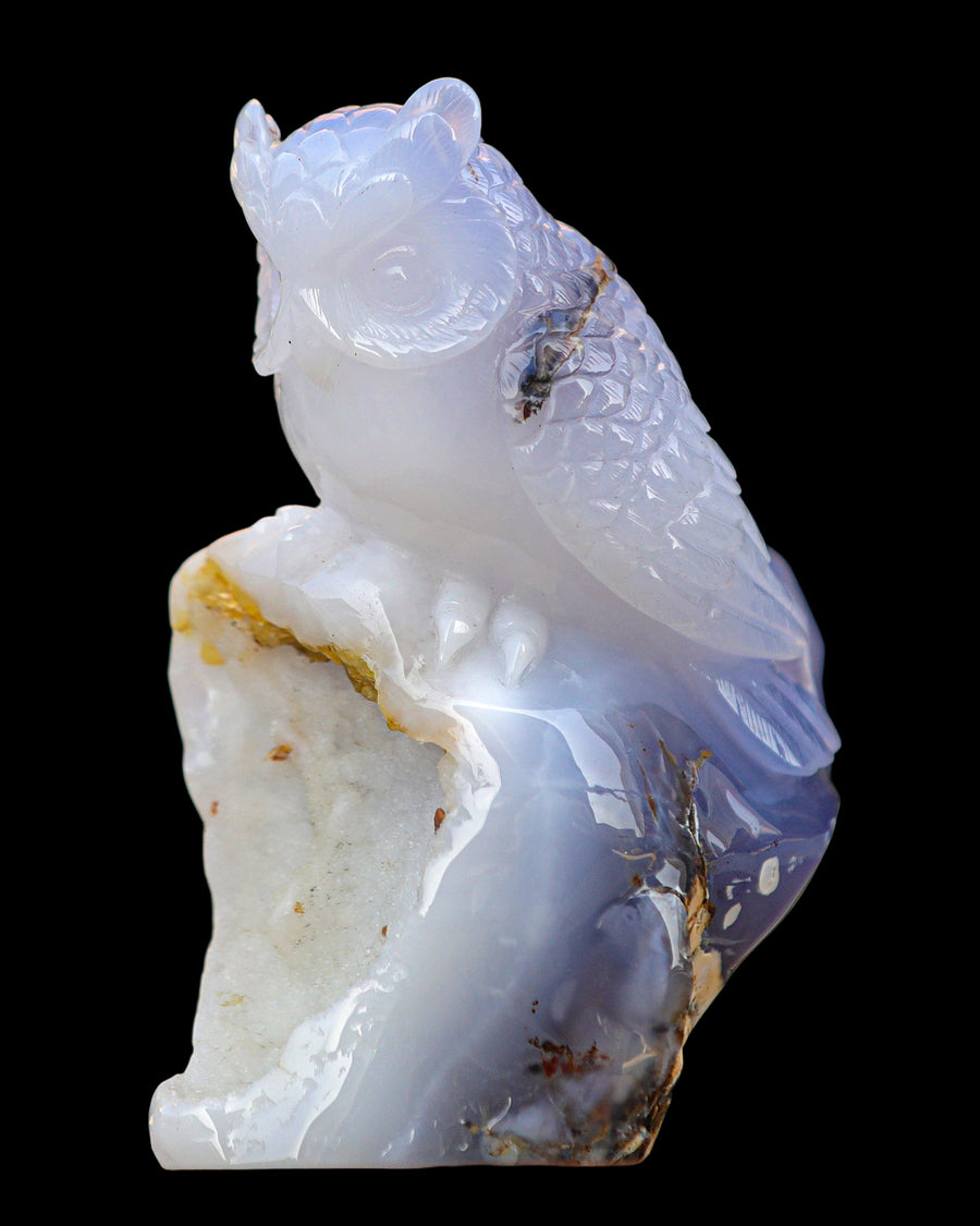 6.5" Blue Chalcedony Hand Carved Crystal Owl