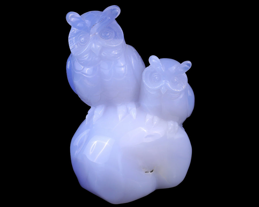 6.5" Blue Chalcedony Hand Carved Crystal Owls