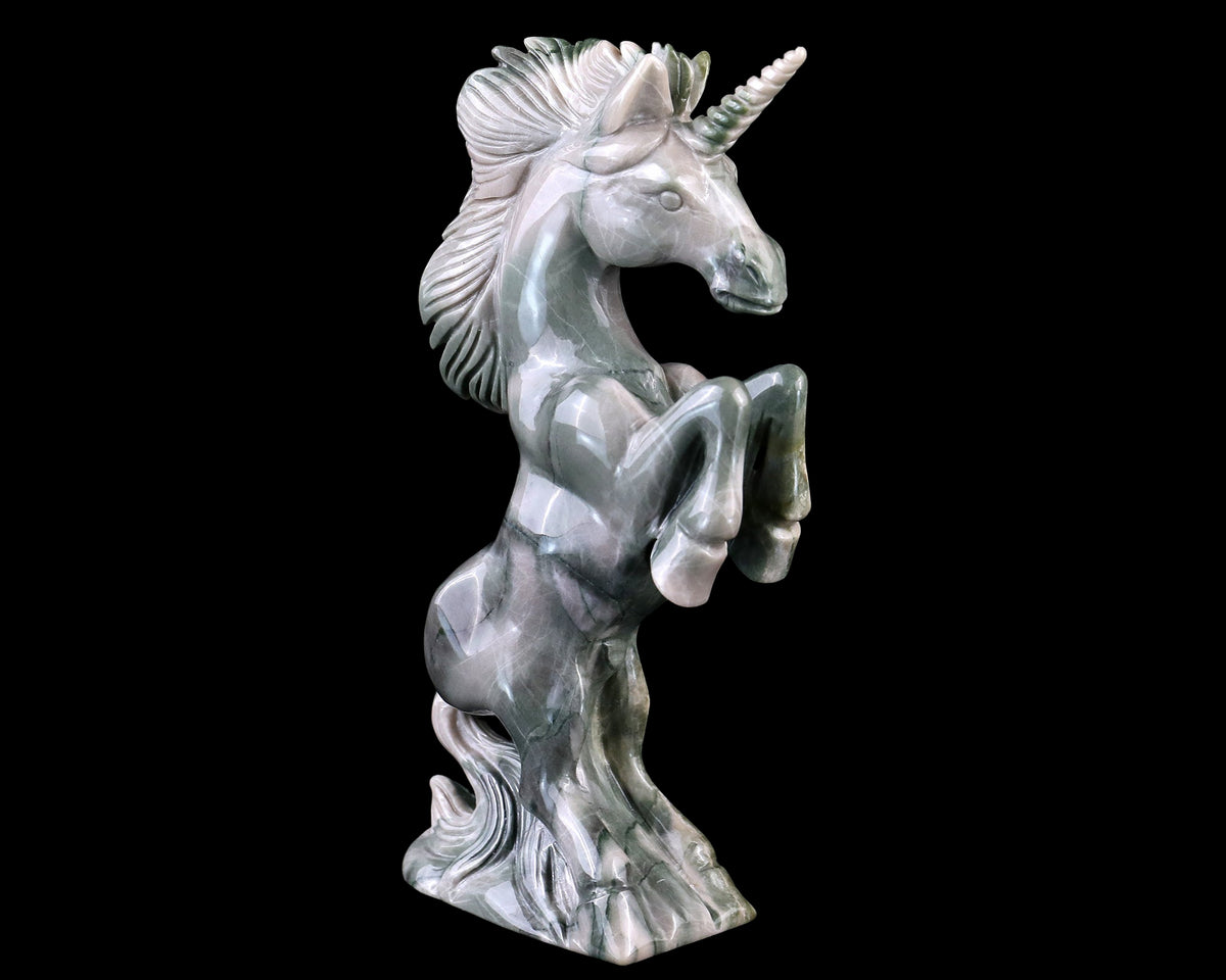 6.5" Nine Dragon Jade Hand Carved Crystal Unicorn