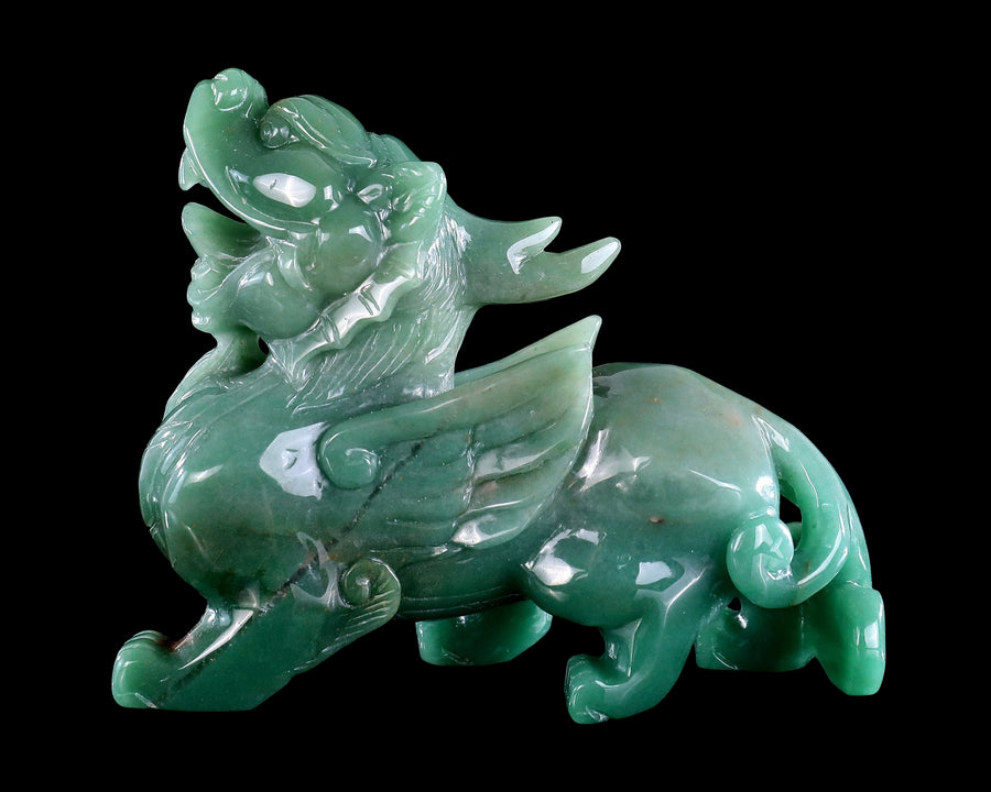 6.7" Green Aventurine Hand Carved Crystal Kylin