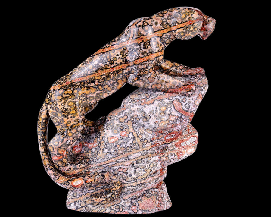 6.8" Red Leopard Skin Jasper Hand Carved Leopard