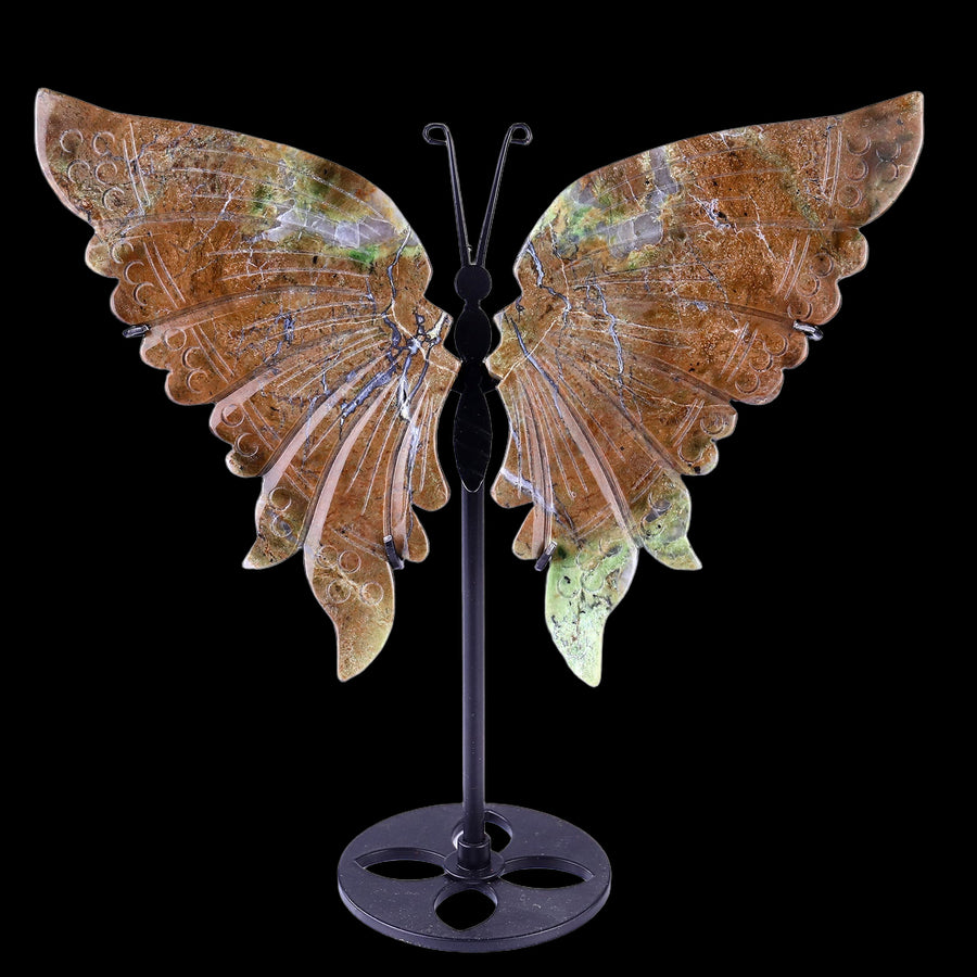 5.2" Green Opal Hand Carved Butterfly Wings