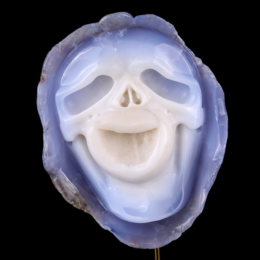 7.5×6.5×3.3" Blue Chalcedony Hand Carved Skull