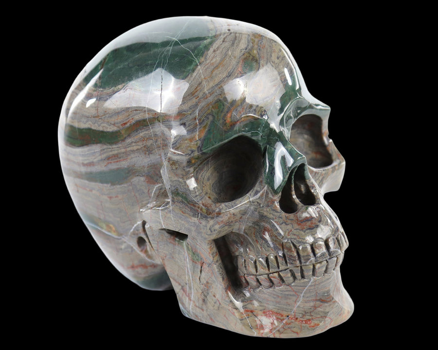 7.6" Colorful Thread Jasper Hand Carved Realistic Skull
