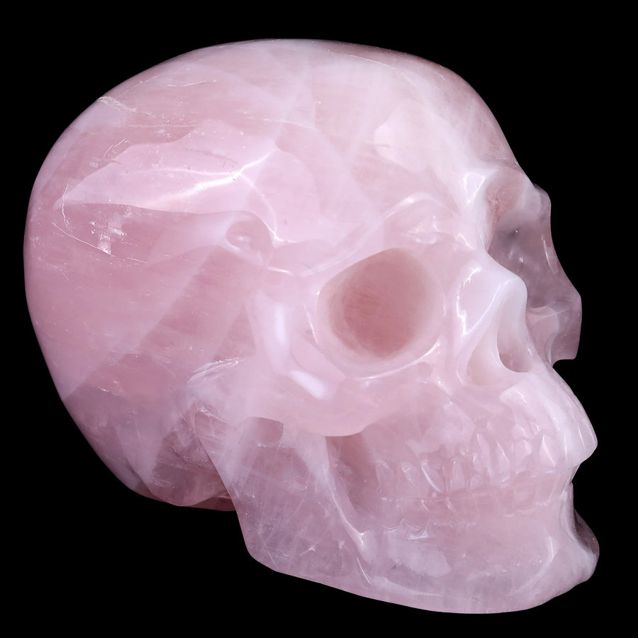7.6" Rose Quartz Hand Carved Realistic Skull