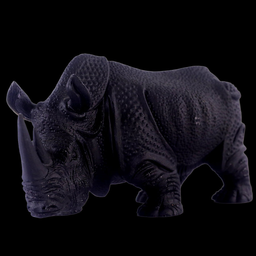 8.3" Black Obsidian Hand Carved Crystal Rhinoceros