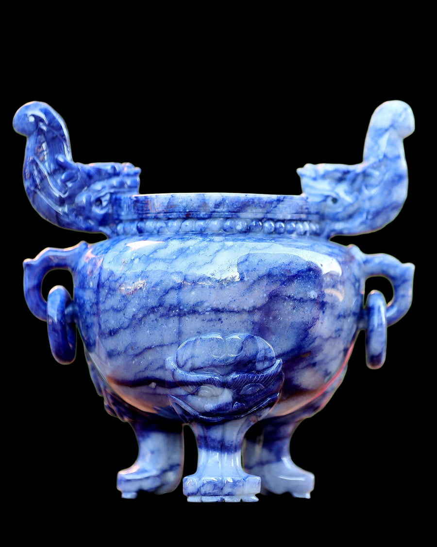 8.3" Natural Blue Aventurine Hand Carved 3 Foot Censer